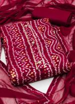 Cotton Maroon Daily Wear Printed Dress Material
